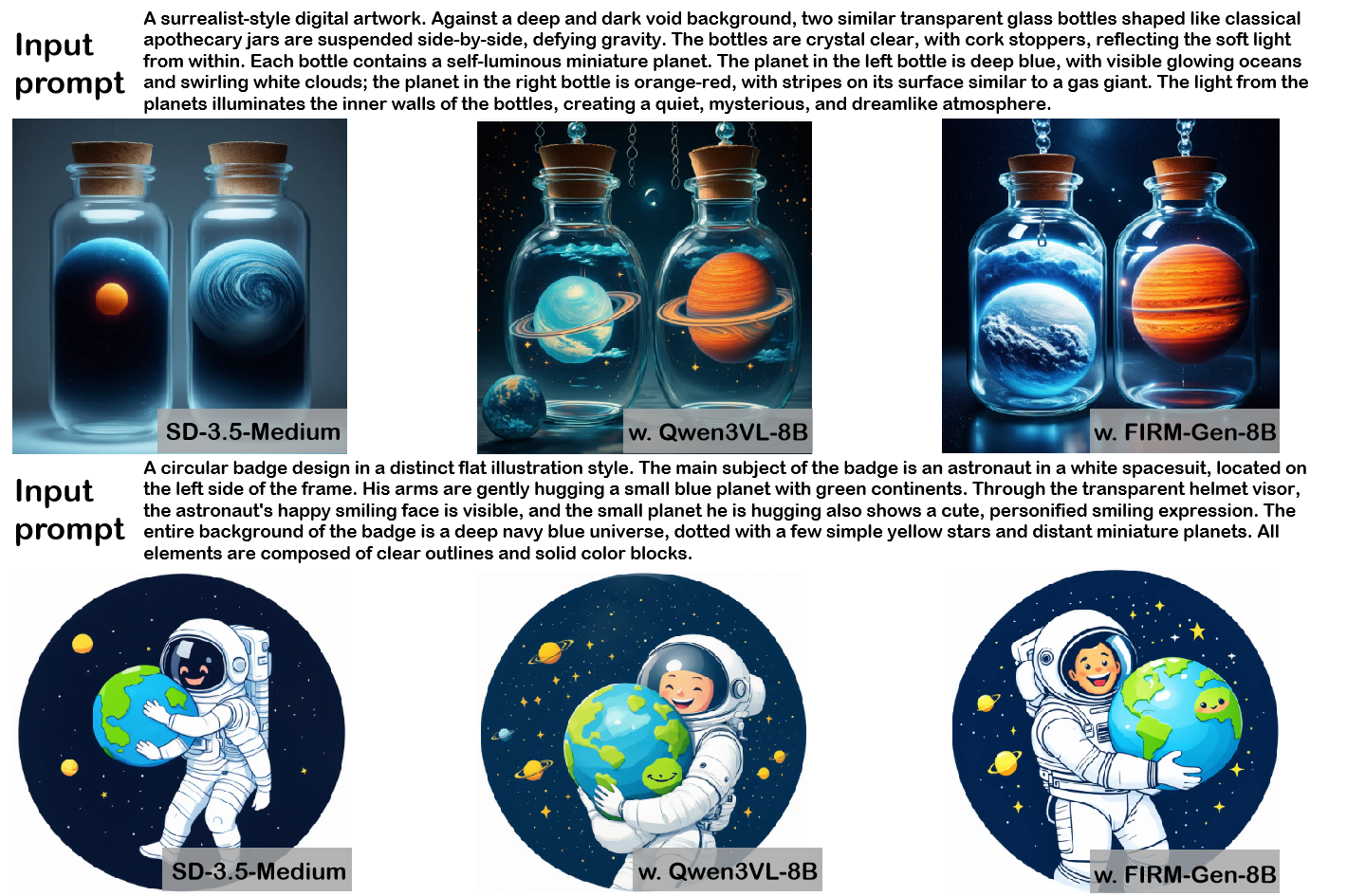 Qualitative text-to-image generation results comparing reward models.